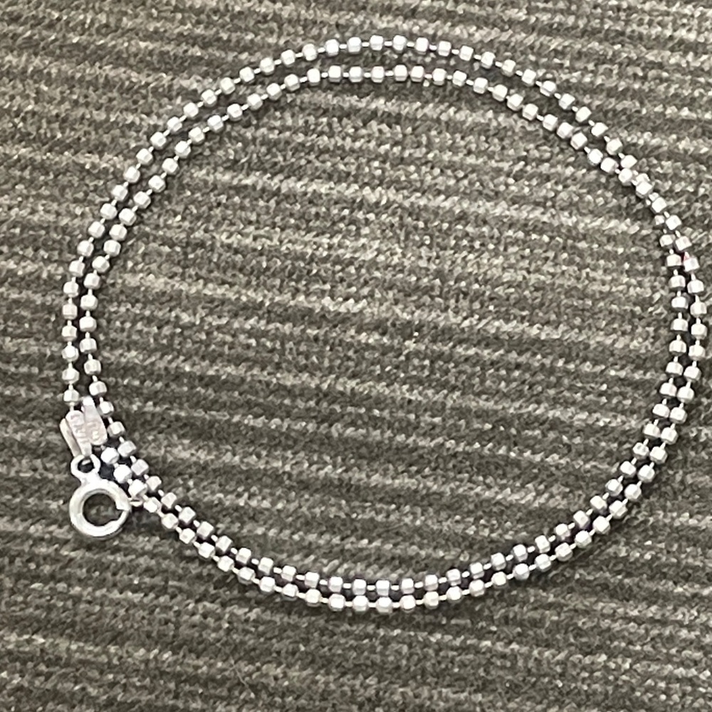 .925 Sterling Flat Ball Beaded Necklace real solid Silver Fine Jewelry Vtg 1990s